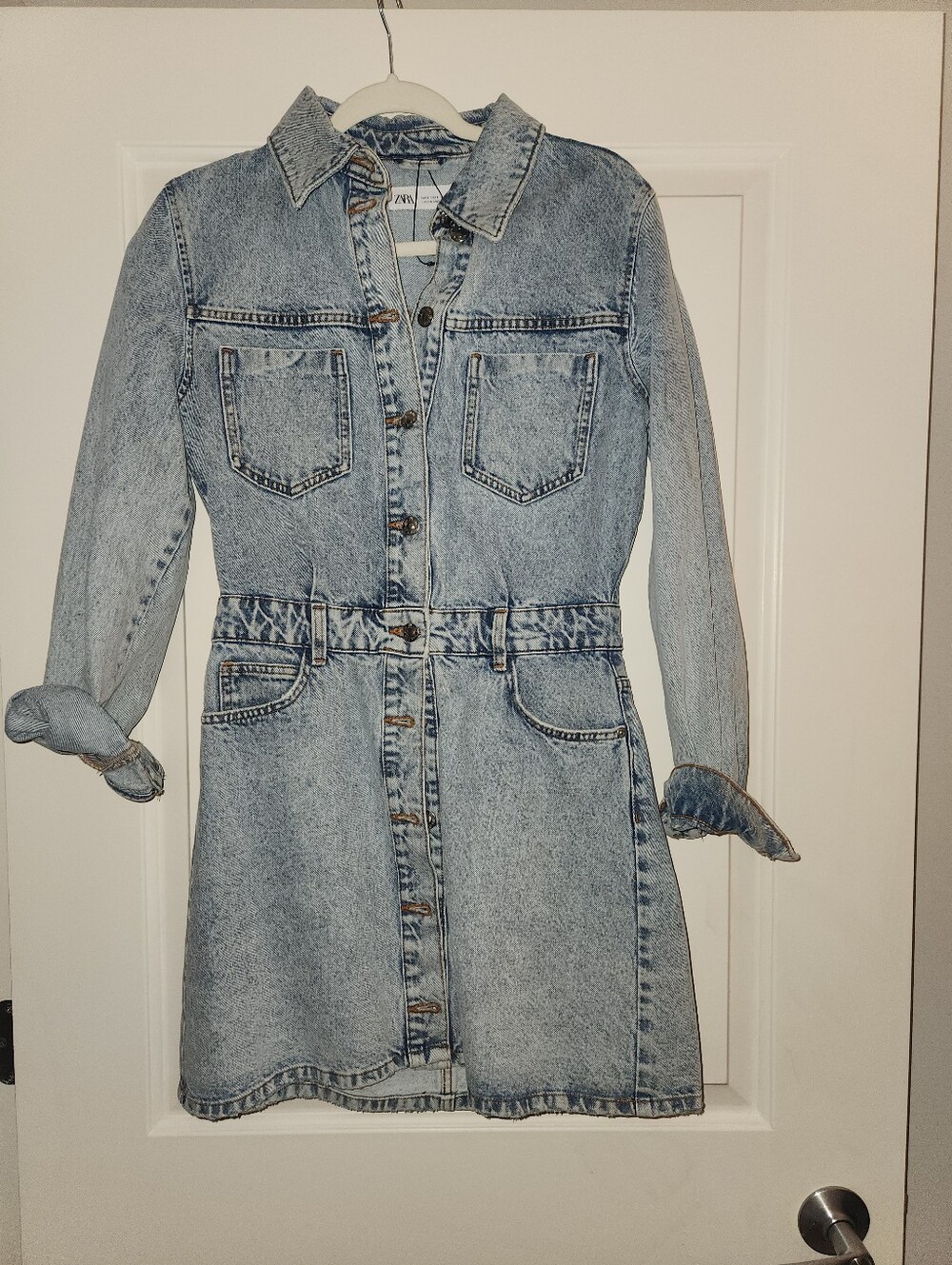 Zara Light Wash Denim Button-Front Dress